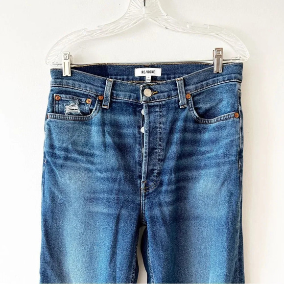 Re/Done Levi’s 70’s Stovepipe‎ Jeans Size 29 Worn True Indigo Straight Cropped - Picture 5 of 15